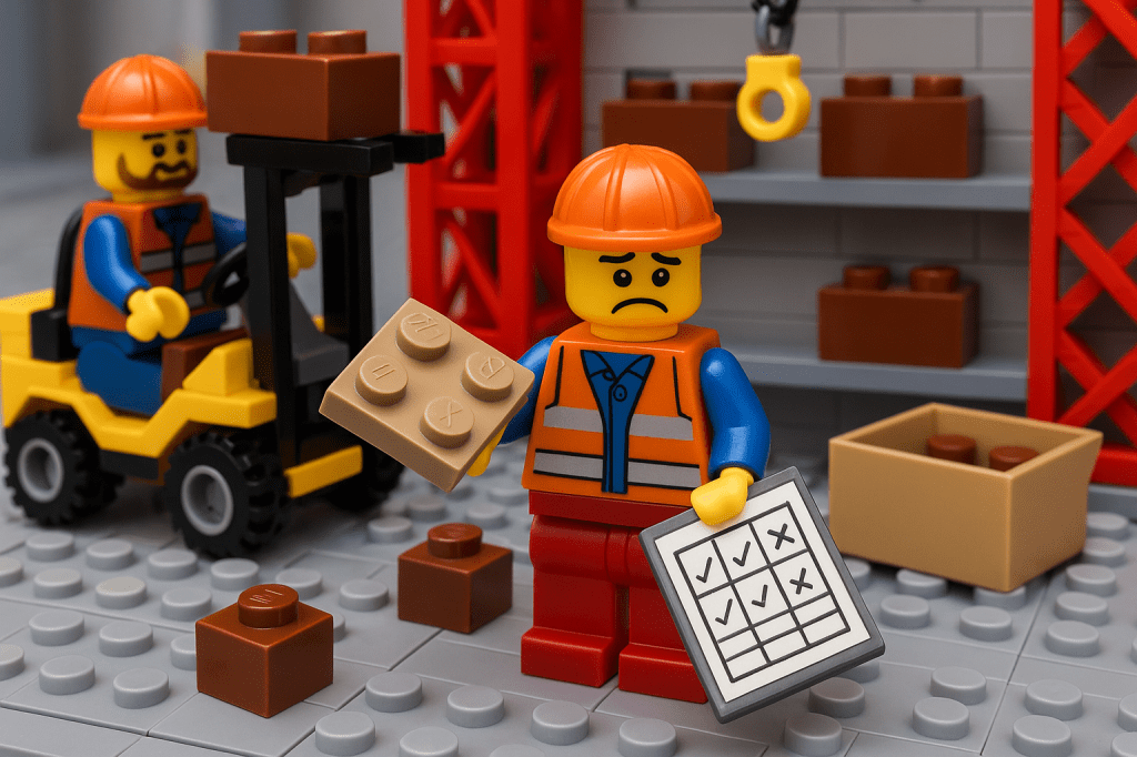 A lego worker having issues because of innacurate inventory - CyberStockroom