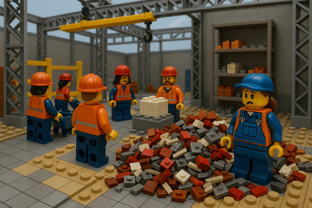 Lego people looking for a resolution in CyberStockroom to solve their problem with the Material Waste and Lack of Inventory Optimization