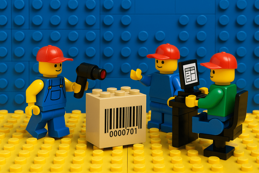 LEGO workers scanning barcodes and updating inventory to highlight CyberStockroom’s Inventory Map and real-time inventory visibility.