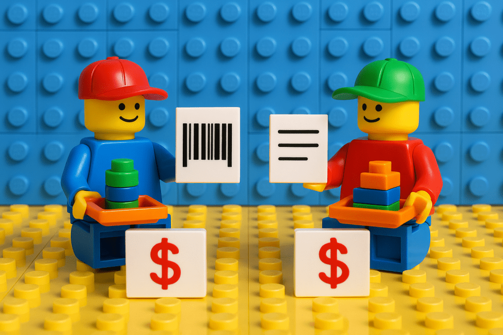LEGO figures comparing barcode tracking with manual methods to show how CyberStockroom’s Inventory Map improves visibility and reduces hidden costs.