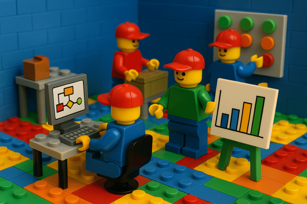 LEGO team using charts and workflows to show how CyberStockroom’s Inventory Map supports clear inventory processes from warehouse to worksite.
