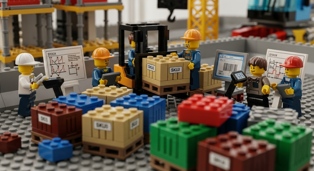 Lego construction team using CyberStockroom’s inventory map and barcodes to track materials across sites and warehouses for better visibility.