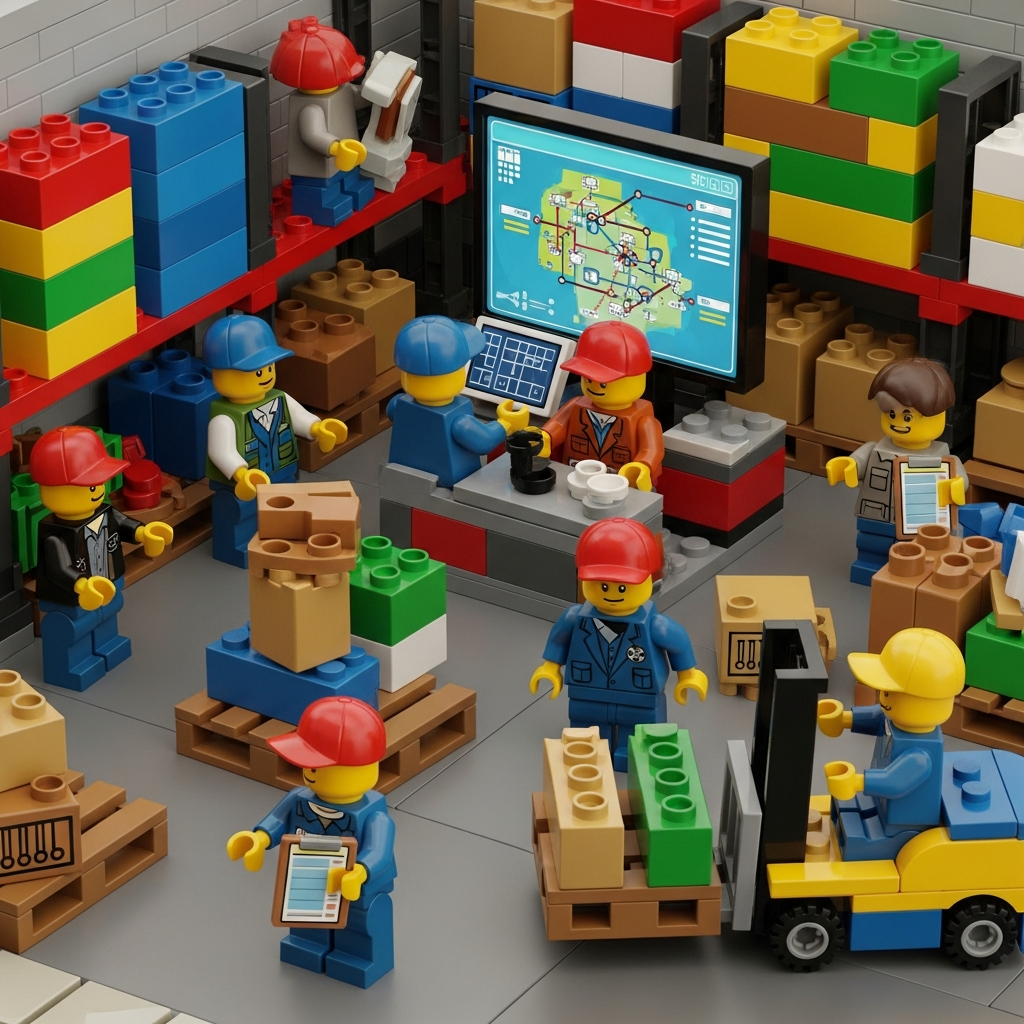 Workers coordinating pallets and using an inventory map on-screen, reflecting how CyberStockroom supports smarter warehouse placement and launch alignment.