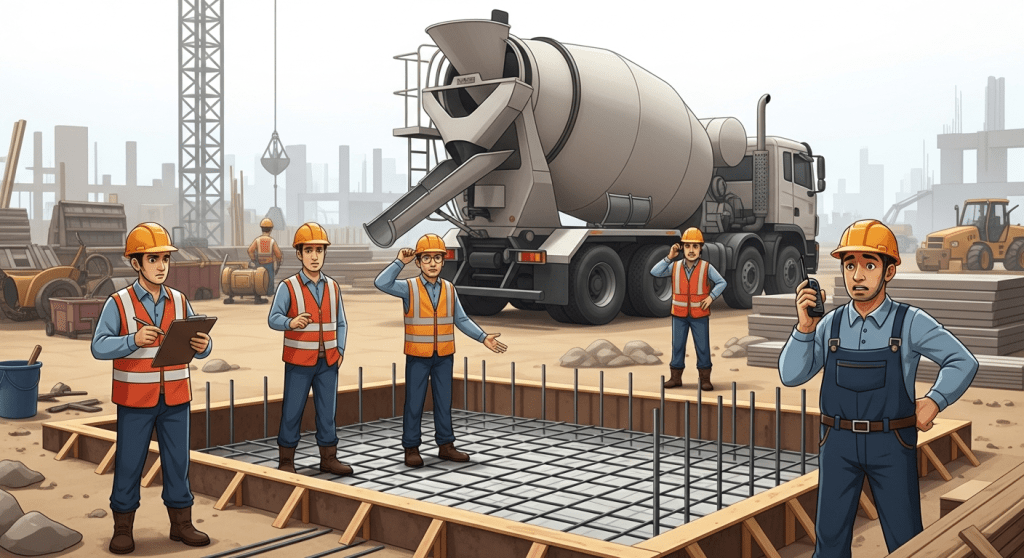 Construction site planning scene showing material prioritization and category decisions, illustrating how CyberStockroom’s visual inventory map helps teams determine ABC category breaks and maintain inventory visibility.