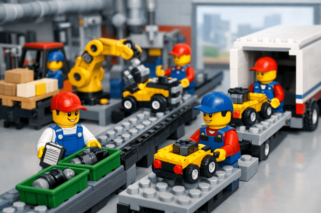 Just-in-time production flow with minimal on-hand inventory, illustrating how CyberStockroom’s Inventory Map improves inventory visibility and lean inventory management.