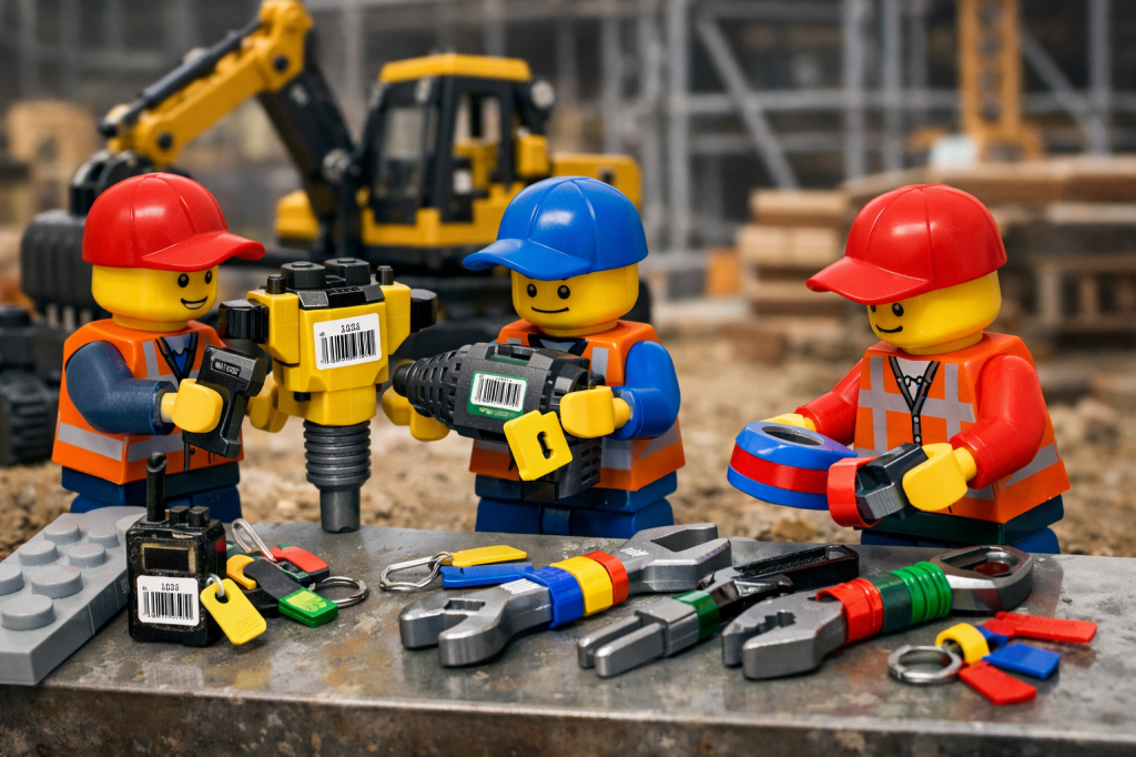 CyberStockroom inventory map visual showing tagged and labeled equipment to improve inventory visibility, asset identification, and location tracking across job sites