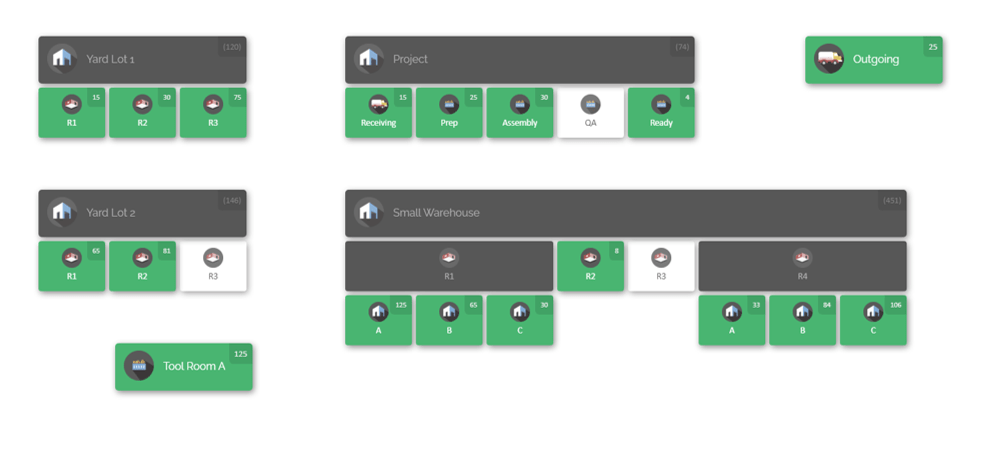 CyberStockroom provides a visual example of how an industrial site can map out the storage of hazardous materials. Each location on the map – be it a chemical storage room, a fuel tank area, or a waste containment zone – is clearly marked, and the hazardous substances stored there are represented with intuitive icons and labels. This kind of visual overview helps answer the critical “what’s where?” question at a glance.