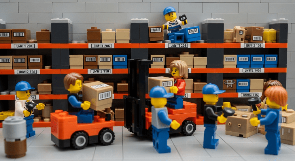 Standardized inventory labels and barcodes in a warehouse, illustrating how CyberStockroom’s Inventory Map improves inventory visibility and tracking accuracy