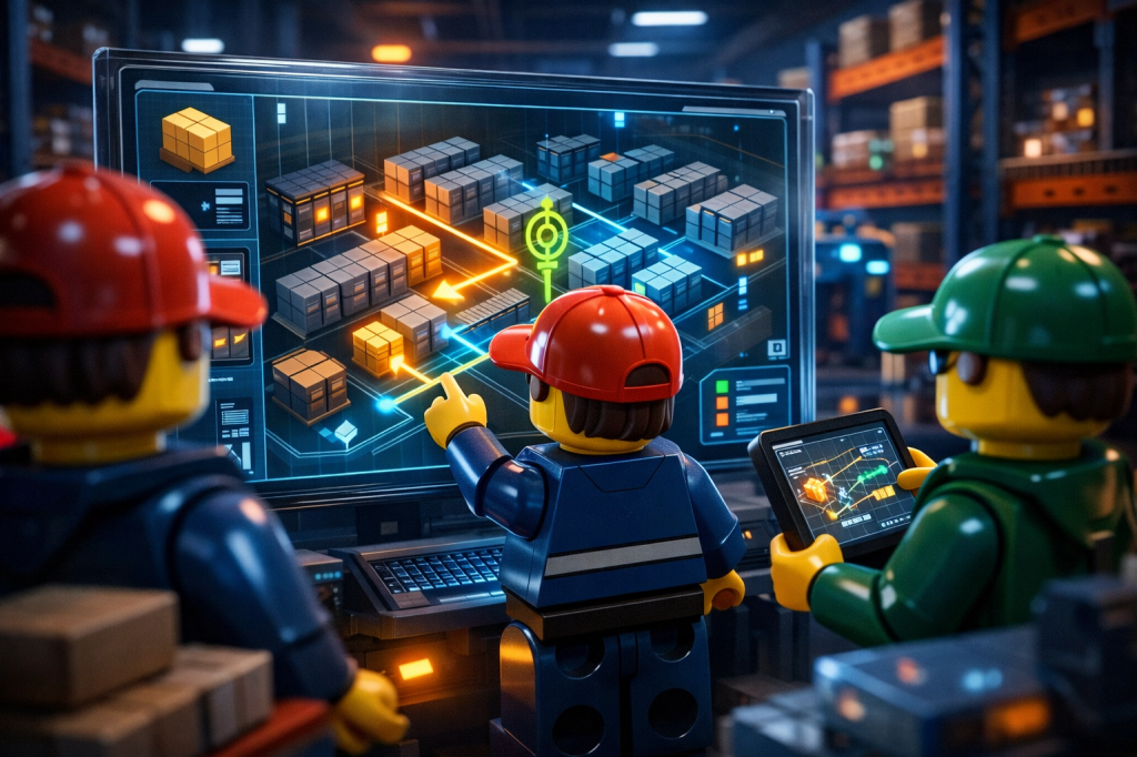 Operators monitoring inventory through a digital dashboard with real-time stock movement and location data, illustrating how CyberStockroom enhances visibility and operational control.