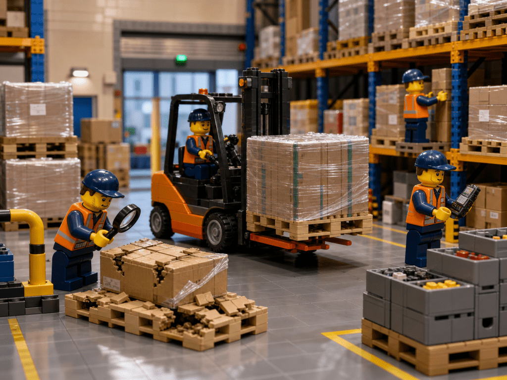 Lego people doing pallet management with the help of CyberStockroom 