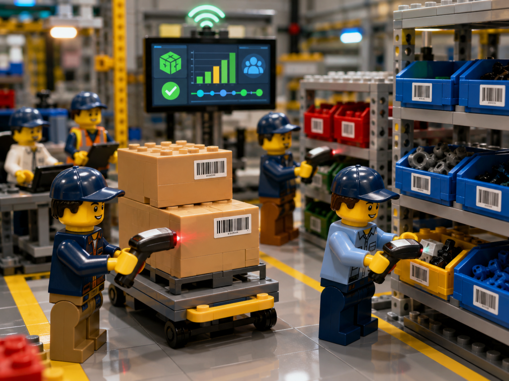 LEGO-style warehouse team scans barcoded consumables, showing how CyberStockroom’s Inventory Map supports inventory visibility and better stock control.
