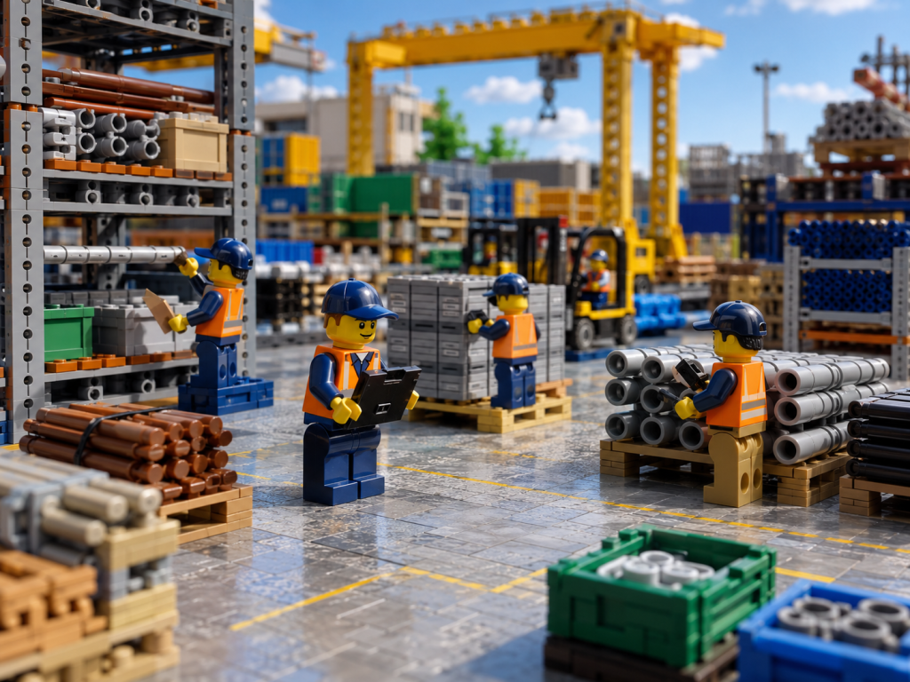 LEGO-style workers tracking leftover materials from field collection to final disposition using CyberStockroom’s Inventory Map.