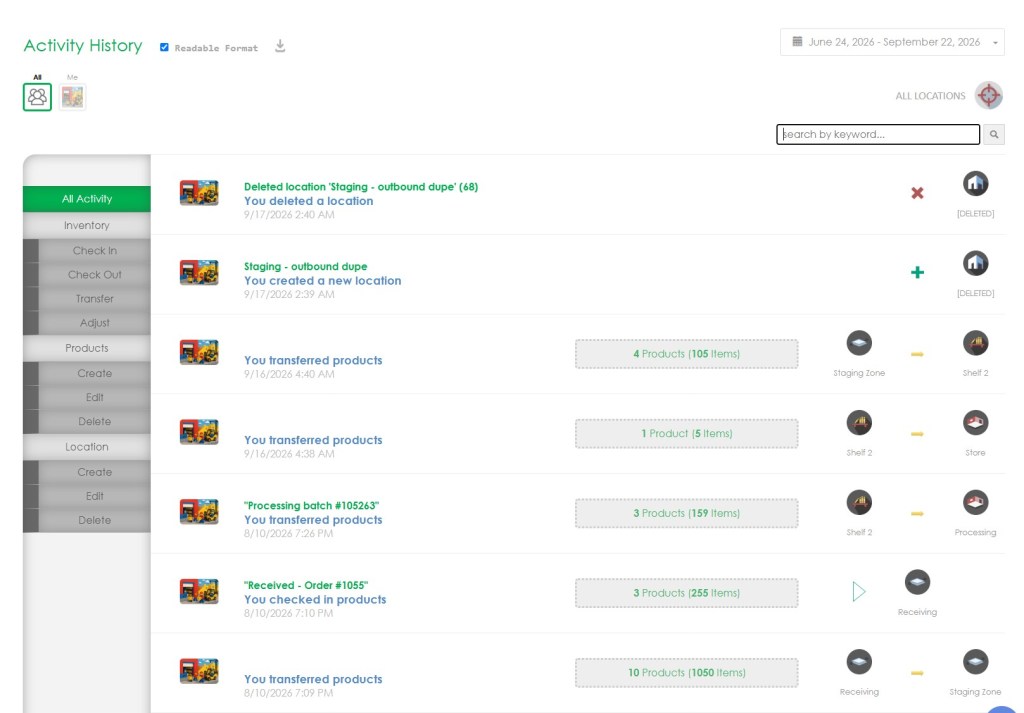 Cyberstockroom Activity History Page
