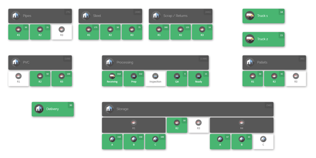 CyberStockroom inventory map showing how calibration tools and equipment can be organized by physical location. 